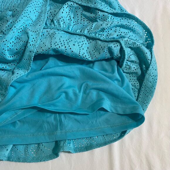 Michael Kors Tiered Ruffle Eyelet Skirt Smocked Waist Blue Medium NWT - Picture 7 of 13